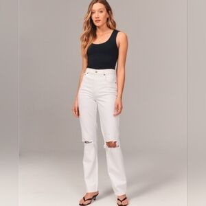 Abercrombie & Fitch The 90s Straight Ultra High Rise Curve Love White Denim Jean